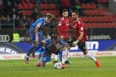 2. Bundesliga - Fußball - FC Ingolstadt 04 - 1. FC Magdeburg - Mergim Mavraj (15, FCI) Christian Beck (11 Magdeburg) Felix Lohkemper (7 Magdeburg)