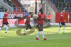 Regionalliga Bayern - Saison 2018/2019 - FC Ingolstadt 04 II - Hamburger SV - Fabijan Buntic (#24 FCI) bekommt den 0:1 Führungstreffer - Jubel - Enttäuschte Gesichter - Frederic Ananou (#2 FCI) - Almog Cohen (#8 FCI) - Foto: Meyer Jürgen