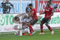 2. BL - Saison 2018/2019 - FC Ingolstadt 04 - SC Paderborn 07 - Der Anschlusstreffer zum 1:2 -jubel - Lucas Galvao (#3 FCI) - Marvin Matip (#34 FCI) - Christian Strohdiek (#5 Paderborn) - Foto: Meyer Jürgen