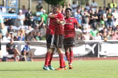 2. Bundesliga - Fußball - Testspiel - FC Ingolstadt 04 - Borussia Mönchengladbach - Tor 1:0 FCI Jubel Robert Leipertz (13, FCI) mit Tobias Schröck (21, FCI) Frederic Ananou (2, FCI)