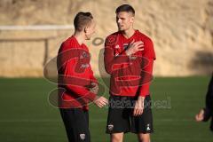 2. Bundesliga - FC Ingolstadt 04 - Winter-Trainingslager Alicante - Gespräch nach dem Training, Tobias Schröck (21, FCI) Torwart Fabijan Buntic (24, FCI)