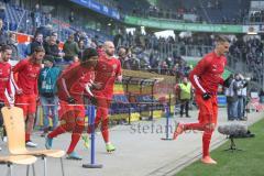 3. Fußball-Liga - Saison 2019/2020 - MSV Duisburg - FC Ingolstadt 04 - Die Spieler betreten das Spielfeld zum warm machen - Stefan Kutschke (#30,FCI)  - Ganiggia Ginola Elva (#14,FCI)  - Nico Antonitsch (#5,FCI)  - Foto: Meyer Jürgen