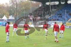 3. Fußball-Liga - Saison 2019/2020 - SV Waldhof Mannheim - FC Ingolstadt 04 - Die Spieler beim warm machen - mitgereiste Fans - Foto: Stefan Bösl