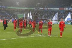 3. Fußball-Liga - Saison 2019/2020 - MSV Duisburg - FC Ingolstadt 04 - Die Spieler bedanken sich bei den Fans - Nico Antonitsch (#5,FCI)  - Stefan Kutschke (#30,FCI)  - Foto: Meyer Jürgen