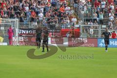 3. Fußball-Liga - Saison 2019/2020 - FC Victoria Köln - FC Ingolstadt 04 - Der 3:0 Führungstreffer - Björn Paulsen (#4,FCI)  - Jonatan Kotzke (#25,FCI) - Robin Krausse (#23,FCI)  - Enttäuscht - Foto: Meyer Jürgen