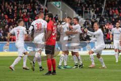 3. Liga - Fußball - SG Sonnenhof Großaspach - FC Ingolstadt 04 - Tor Jubel Ausgleich Maximilian Thalhammer (18, FCI) Robin Krauße (23, FCI) Marcel Gaus (19, FCI) Stefan Kutschke (30, FCI) Dennis Eckert Ayensa (7, FCI)