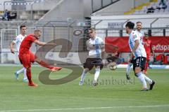 3. Liga - 1860 München - FC Ingolstadt 04 - Schuß auf das Tor Maximilian Beister (10, FCI) Berzel Aaron (22, München) blockt