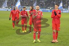 3. Fußball-Liga - Saison 2019/2020 - MSV Duisburg - FC Ingolstadt 04 - Die Spieler bedanken sich bei den Fans - Nico Antonitsch (#5,FCI)  - Stefan Kutschke (#30,FCI)  - Foto: Meyer Jürgen