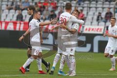 3. Fußball-Liga - Saison 2019/2020 - Bayern München II - FC Ingolstadt 04 - Der 1:1 Ausgleichstreffer durch Dennis Eckert Ayensa (#7,FCI)  - jubel - Stefan Kutschke (#30,FCI)  - Foto: Meyer Jürgen