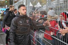 3. Fußball-Liga - Saison 2019/2020 - SV Waldhof Mannheim - FC Ingolstadt 04 - Die Spieler bedanken sich bei den mitgereisten Fans Fatih Kaya (#9,FCI) - Foto: Stefan Bösl