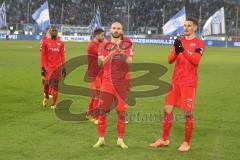 3. Fußball-Liga - Saison 2019/2020 - MSV Duisburg - FC Ingolstadt 04 - Die Spieler bedanken sich bei den Fans - Nico Antonitsch (#5,FCI)  - Stefan Kutschke (#30,FCI)  - Foto: Meyer Jürgen