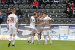 3. Liga - Fußball - SG Sonnenhof Großaspach - FC Ingolstadt 04 - Tor Jubel Maximilian Wolfram (8, FCI) 1:4, mit Stefan Kutschke (30, FCI) Tobias Schröck (21, FCI) Gordon Büch (38, FCI) Dennis Eckert Ayensa (7, FCI)