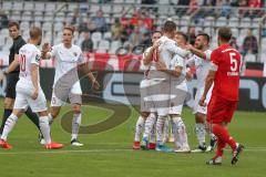 3. Fußball-Liga - Saison 2019/2020 - Bayern München II - FC Ingolstadt 04 - Der 1:1 Ausgleichstreffer durch Dennis Eckert Ayensa (#7,FCI)  - jubel - Stefan Kutschke (#30,FCI)  - Foto: Meyer Jürgen