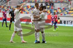 3. Liga - Fußball - KFC Uerdingen - FC Ingolstadt 04 - Tor Jubel Caniggia Ginola Elva (14, FCI) mit Stefan Kutschke (30, FCI) Patrick Sussek (37, FCI)