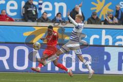 3. Fußball-Liga - Saison 2019/2020 - MSV Duisburg - FC Ingolstadt 04 - Frederic Ananou (#2,FCI) - Lukas Daschner (#13 Duisburg) - Foto: Meyer Jürgen