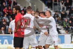 3. Liga - Fußball - SG Sonnenhof Großaspach - FC Ingolstadt 04 - Torjubel Maximilian Thalhammer (18, FCI) mit Marcel Gaus (19, FCI) Stefan Kutschke (30, FCI) Robin Krauße (23, FCI)