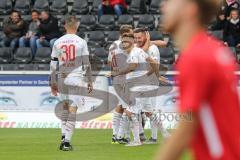 3. Liga - Fußball - SG Sonnenhof Großaspach - FC Ingolstadt 04 - Tor Jubel Maximilian Wolfram (8, FCI) 1:4, mit Stefan Kutschke (30, FCI) Tobias Schröck (21, FCI) Gordon Büch (38, FCI) Dennis Eckert Ayensa (7, FCI)