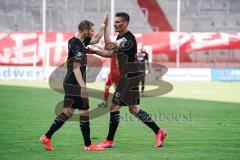 3. Liga - FSV Zwickau - FC Ingolstadt 04 - Maximilian Beister (10, FCI) überwindet Torwart Brinkies Johannes (1 Zwickau) und trifft zum 0:3 Tor Jubel mit Stefan Kutschke (30, FCI)