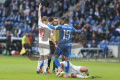 3. Liga - 1. FC Magdeburg - FC Ingolstadt 04 - Fatih Kaya (#9,FCI)  verletzt am Boden - Beister Maximilian (#10,FCI) - Leon Bell Bell (#19 Magdeburg) - Foto: Jürgen Meyer