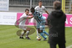 3. Fußball-Liga - Saison 2019/2020 - SV Waldhof Mannheim - FC Ingolstadt 04 - Peter Kurzweg (#16,FCI)  - Kevin Koffi (#30 Mannheim) - Foto: Stefan Bösl