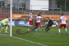 3. Fußball-Liga - Saison 2019/2020 - FC Victoria Köln - FC Ingolstadt 04 - Ganiggia Ginola Elva (#14,FCI)  beim Kopfball - Daniel Mesenhöler Torwart (#37 Köln) - Foto: Meyer Jürgen