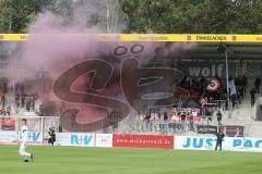 3. Liga - Fußball - SG Sonnenhof Großaspach - FC Ingolstadt 04 - Bengalos im Fan Block