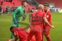 3. Fußball-Liga - Saison 2019/2020 - FC Ingolstadt 04 - 1.FC Kaiserslautern - Thomas Keller (#27,FCI)  mit dem 2:1 Führungstreffer - Jubel - Nico Antonitsch (#5,FCI)  - Foto: Meyer Jürgen