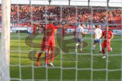 3. Fußball-Liga - Saison 2019/2020 - FC Ingolstadt 04 - Hansa Rostock - Agyemang Diawusie (#11,FCI)  wird gefoult und es gibt Strafstoß - Stefan Kutschke (#30,FCI)  verwandelt den Elfmeter zum 1:0 Führungstreffer - jubel - Foto: Meyer Jürgen