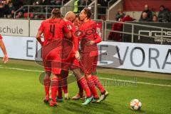 3. Liga - FC Ingolstadt 04 - 1860 München - Marcel Gaus (19, FCI) zieht ab Tor 1:0 Jubel mit Stefan Kutschke (30, FCI) Dennis Eckert Ayensa (7, FCI) Maximilian Beister (10, FCI) Thomas Keller (27, FCI) Maximilian Thalhammer (6, FCI) Tobias Schröck (21, FC