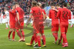 3. Fußball-Liga - Saison 2019/2020 - FC Ingolstadt 04 - 1.FC Kaiserslautern - Thomas Keller (#27,FCI)  mit dem 1:0 Führungstreffer - jubel - Fatih Kaya (#9,FCI)  - Dennis Eckert Ayensa (#7,FCI)  - Björn Paulsen (#4,FCI)  - Frederic Ananou (#2,FCI) - Foto: