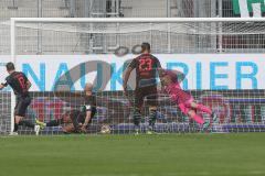 3. Fußball-Liga - Saison 2019/2020 - FC Ingolstadt 04 -  Preußen Münster - Der 0:1 Führungstreffer - Robin Krausse (#23,FCI)  - Michael Heinloth (#17,FCI)  - Nico Antonitsch (#5,FCI)  - Torwart Fabijan Buntic (#24,FCI)  - Foto: Meyer Jürgen