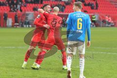 3. Fußball-Liga - Saison 2019/2020 - FC Ingolstadt 04 - Carl Zeiss Jena - Der 5:1 Führungstreffer durch Fatih Kaya (#9,FCI)  - jubel - Nico Antonitsch (#5,FCI)  - Ole Käuper (#6 Jena) - Foto: Meyer Jürgen