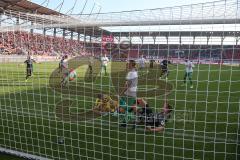 3. Fußball-Liga - Saison 2019/2020 - FC Ingolstadt 04 -  Preußen Münster - Der 3:2 Führungstreffer durch Tobias Schröck (#21,FCI)  - Oliver Schnitzler Torwart (#1 Preußen Münster) - jubel - Foto: Meyer Jürgen