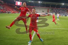 3. Fußball-Liga - Saison 2019/2020 - FC Ingolstadt 04 - Hansa Rostock - Stefan Kutschke (#30,FCI)  trifft per Elfmeter zum 2:2 ausgleich - jubel - Björn Paulsen (#4,FCI)  - Foto: Meyer Jürgen