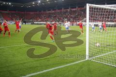 3. Fußball-Liga - Saison 2019/2020 - FC Ingolstadt 04 - Hansa Rostock - Stefan Kutschke (#30,FCI)  trifft per Elfmeter zum 2:2 ausgleich - jubel - Markus Kolke Torwart (#1 Rostock) - Foto: Meyer Jürgen