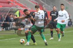 3. Fußball-Liga - Saison 2019/2020 - FC Ingolstadt 04 -  Preußen Münster - Fatih Kaya (#9,FCI)  - Alexander Rossipal (#3 Preußen Münster) - Foto: Meyer Jürgen