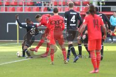 3. Fußball-Liga - Saison 2019/2020 - FC Ingolstadt 04 - KFC Uerdingen - Stefan Kutschke (#30,FCI)  - Osayamen Osawe (#35 Uerdingen) - Foto: Meyer Jürgen