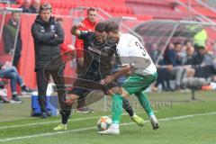 3. Fußball-Liga - Saison 2019/2020 - FC Ingolstadt 04 -  Preußen Münster - Fatih Kaya (#9,FCI)  - Alexander Rossipal (#3 Preußen Münster) - Foto: Meyer Jürgen