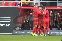 3. Fußball-Liga - Saison 2019/2020 - FC Ingolstadt 04 - FSV Zwickau - Der 2:1 Führungstreffer durch Dennis Eckert Ayensa (#7,FCI)  - jubel - Fatih Kaya (#9,FCI)  - Robin Krausse (#23,FCI)  - Foto: Meyer Jürgen