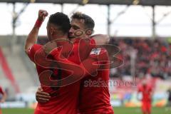 3. Liga - Fußball - FC Ingolstadt 04 - FSV Zwickau - Tor Jubel Dennis Eckert Ayensa (7, FCI) mit Fatih Kaya (9, FCI)