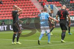 3. Fußball-Liga - Saison 2019/2020 - FC Ingolstadt 04 - Chemnitzer FC - Stefan Kutschke (#30,FCI)  nach einer vergebenen Chance - Nico Antonitsch (#5,FCI)  - Foto: Meyer Jürgen