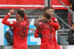 3. Fußball-Liga - Saison 2019/2020 - FC Ingolstadt 04 - Carl Zeiss Jena - Der 3:0 Führungstreffer durch Dennis Eckert Ayensa (#7,FCI) - jubel - Fatih Kaya (#9,FCI)  - Stefan Kutschke (#30,FCI)  - Foto: Meyer Jürgen