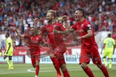 Im Bild: Tor durch Maximilian Beister (#10 FCI) - jubel mit Stefan Kutschke (#30 FCI) und Fatih Kaya (#9 FCI)

Fussball - 3. Bundesliga - Ingolstadt - Saison 2019/2020 - FC Ingolstadt 04 - MSV Duisburg - 27.07.2019 -  Foto: Ralf Lüger/rsp-sport.de