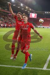 3. Fußball-Liga - Saison 2019/2020 - FC Ingolstadt 04 - Hansa Rostock - Stefan Kutschke (#30,FCI)  trifft per Elfmeter zum 2:2 ausgleich - jubel - Björn Paulsen (#4,FCI)  - Foto: Meyer Jürgen