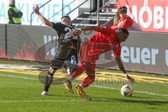 3. Fußball-Liga - Saison 2019/2020 - FC Ingolstadt 04 - KFC Uerdingen - Frederic Ananou (#2,FCI) - Rijad Kobiljar (#25 Uerdingen) - Foto: Meyer Jürgen