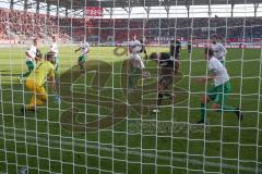 3. Fußball-Liga - Saison 2019/2020 - FC Ingolstadt 04 -  Preußen Münster - Der 3:2 Führungstreffer durch Tobias Schröck (#21,FCI)  - Oliver Schnitzler Torwart (#1 Preußen Münster) - jubel - Foto: Meyer Jürgen