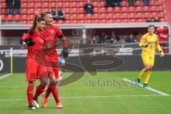 3. Liga - FC Ingolstadt 04 - Carl Zeiss Jena - Tor Jubel 1:0 Robin Krauße (23, FCI) mit Stefan Kutschke (30, FCI) Torwart Flemming Niemann (1 Jena)