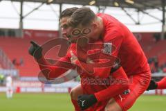 3. Liga - FC Ingolstadt 04 - FC Ingolstadt 04 - SV Meppen - Stefan Kutschke (#30,FCI)  schiesst den 1:0 Führungstreffer - jubel - Dennis Eckert Ayensa (#7,FCI) - Foto: Stefan Bösl