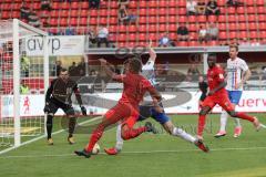 3. Liga - Fußball - FC Ingolstadt 04 - Hansa Rostock - Zweikampf Caniggia Ginola Elva (14, FCI) Paul Wiese (Rostock 13) Torwart Markus Kolke (Rostock 1)