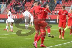 3. Fußball-Liga - Saison 2019/2020 - FC Ingolstadt 04 - 1.FC Kaiserslautern - Thomas Keller (#27,FCI)  mit dem 1:0 Führungstreffer - jubel - Fatih Kaya (#9,FCI)  - Foto: Meyer Jürgen